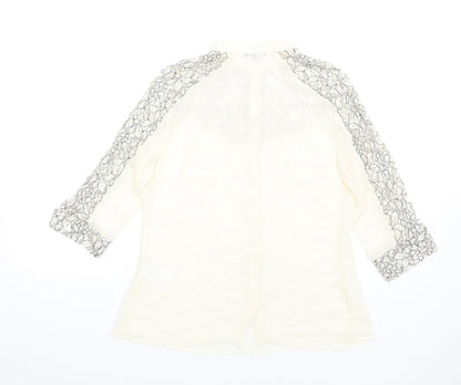 Womens UK Size 12 Warehouse Ivory Basic Button-Up