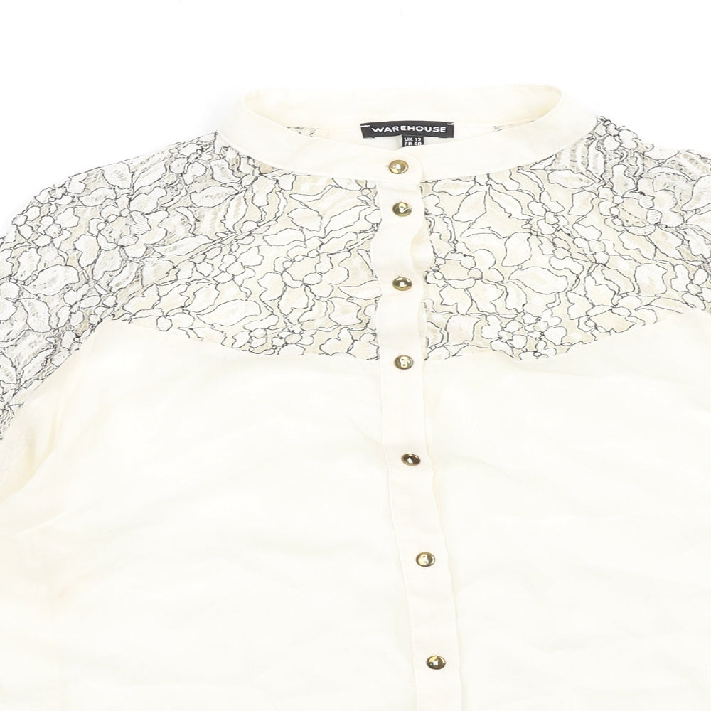 Womens UK Size 12 Warehouse Ivory Basic Button-Up