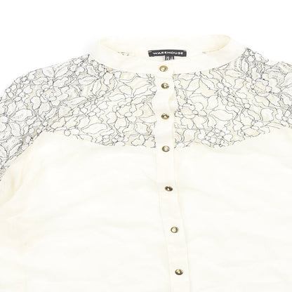 Womens UK Size 12 Warehouse Ivory Basic Button-Up