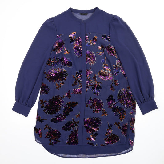 Autograph Womens Blue Floral Viscose Shirt Dress Size 14 Round Neck Button