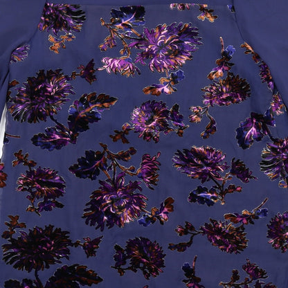 Autograph Womens Blue Floral Viscose Shirt Dress Size 14 Round Neck Button