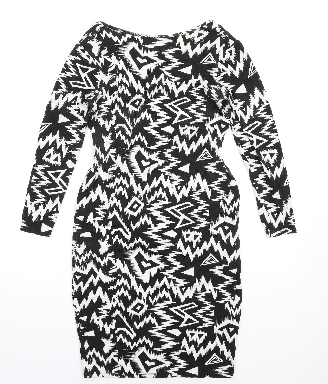ASOS Womens Black Geometric Viscose Bodycon Size 12 Round Neck Pullover