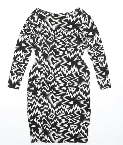 ASOS Womens Black Geometric Viscose Bodycon Size 12 Round Neck Pullover