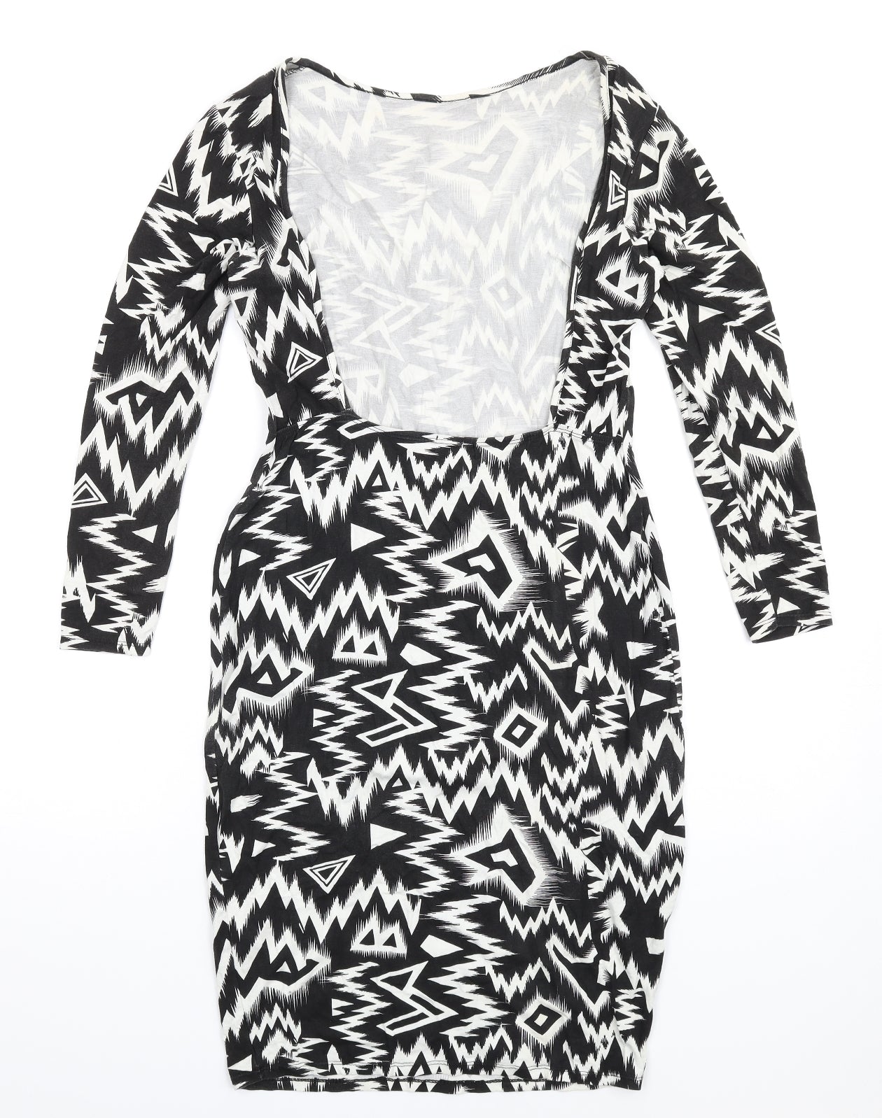 ASOS Womens Black Geometric Viscose Bodycon Size 12 Round Neck Pullover