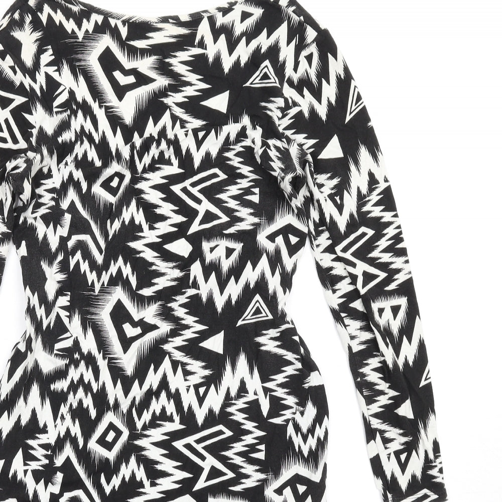 ASOS Womens Black Geometric Viscose Bodycon Size 12 Round Neck Pullover
