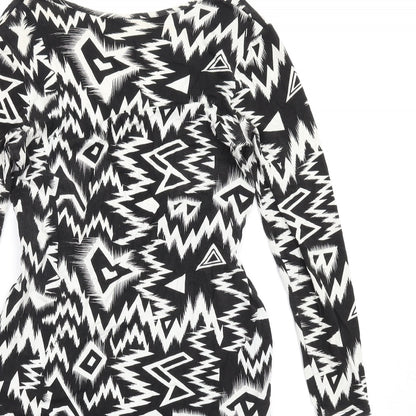 ASOS Womens Black Geometric Viscose Bodycon Size 12 Round Neck Pullover