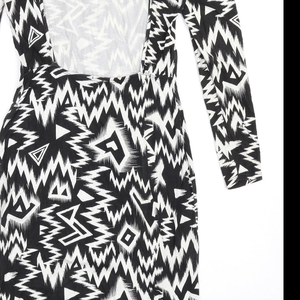ASOS Womens Black Geometric Viscose Bodycon Size 12 Round Neck Pullover