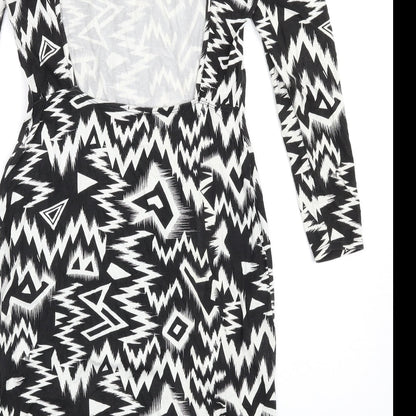 ASOS Womens Black Geometric Viscose Bodycon Size 12 Round Neck Pullover