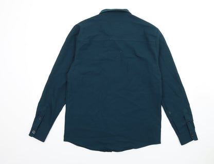 Boohoo Mens Green Polyester Button-Up Size S Collared Button