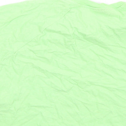 Topshop Womens Green Cotton Cropped T-Shirt Size 6 Round Neck