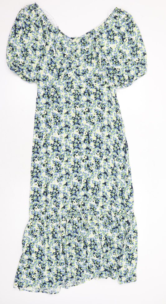 Marks and Spencer Womens Multicoloured Floral Viscose Maxi Size 10 V-Neck Zip