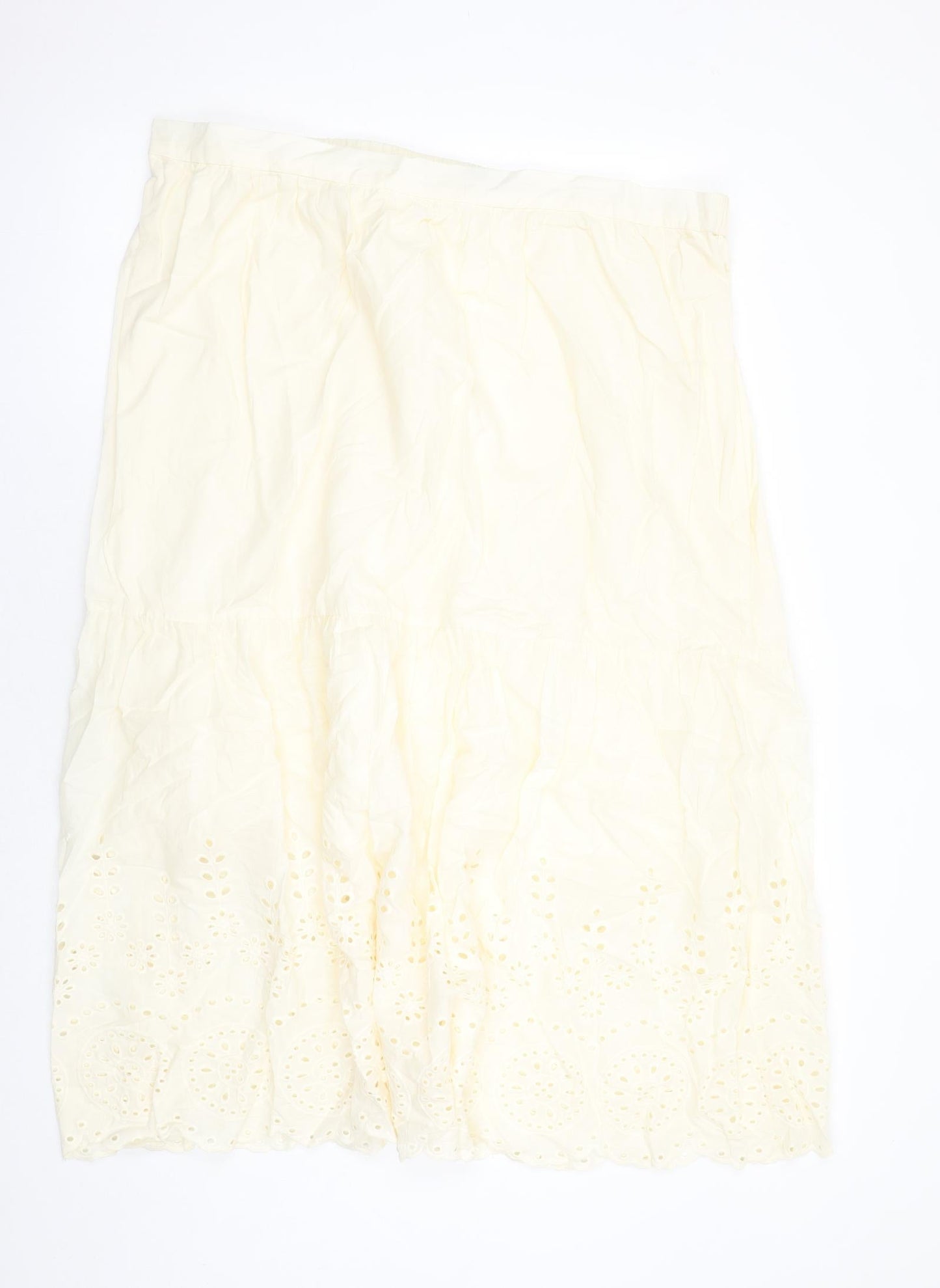 Marks and Spencer Womens Ivory Cotton Peasant Skirt Size 24 - Elasticated Waist Broderie Anglaise