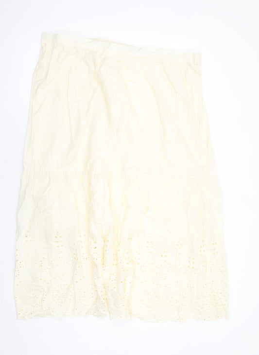 Marks and Spencer Womens Ivory Cotton Peasant Skirt Size 24 - Elasticated Waist Broderie Anglaise