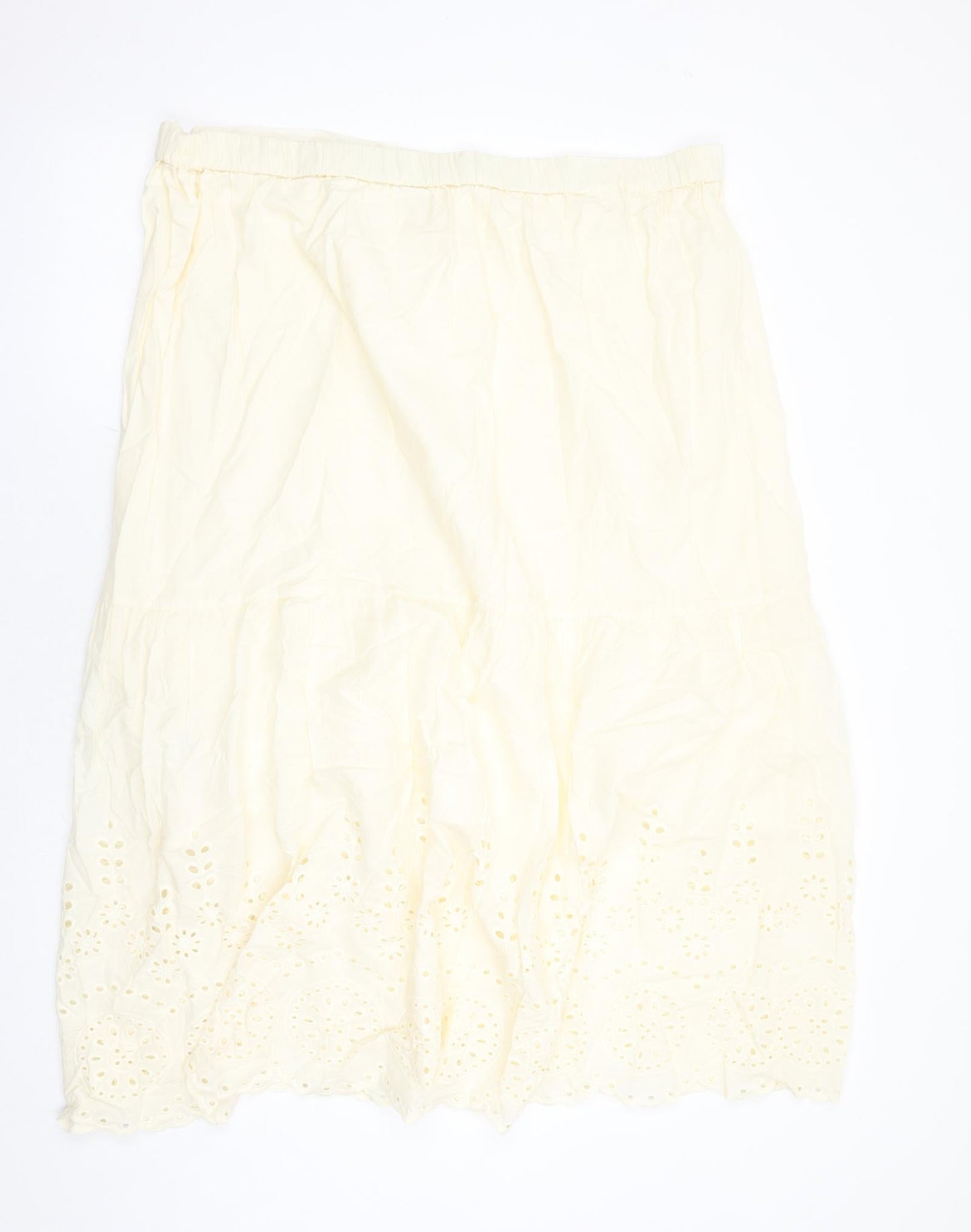 Marks and Spencer Womens Ivory Cotton Peasant Skirt Size 24 - Elasticated Waist Broderie Anglaise