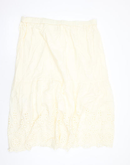 Marks and Spencer Womens Ivory Cotton Peasant Skirt Size 24 - Elasticated Waist Broderie Anglaise