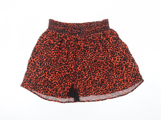 Marks and Spencer Womens Red Animal Print Viscose Swing Skirt Size 12 - Elasticated Waist Leopard Print