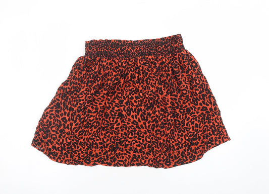 Marks and Spencer Womens Red Animal Print Viscose Swing Skirt Size 12 - Elasticated Waist Leopard Print