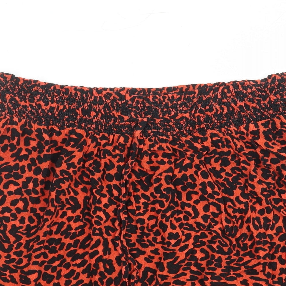 Marks and Spencer Womens Red Animal Print Viscose Swing Skirt Size 12 - Elasticated Waist Leopard Print