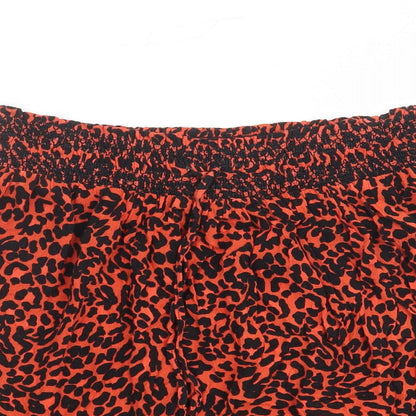 Marks and Spencer Womens Red Animal Print Viscose Swing Skirt Size 12 - Elasticated Waist Leopard Print