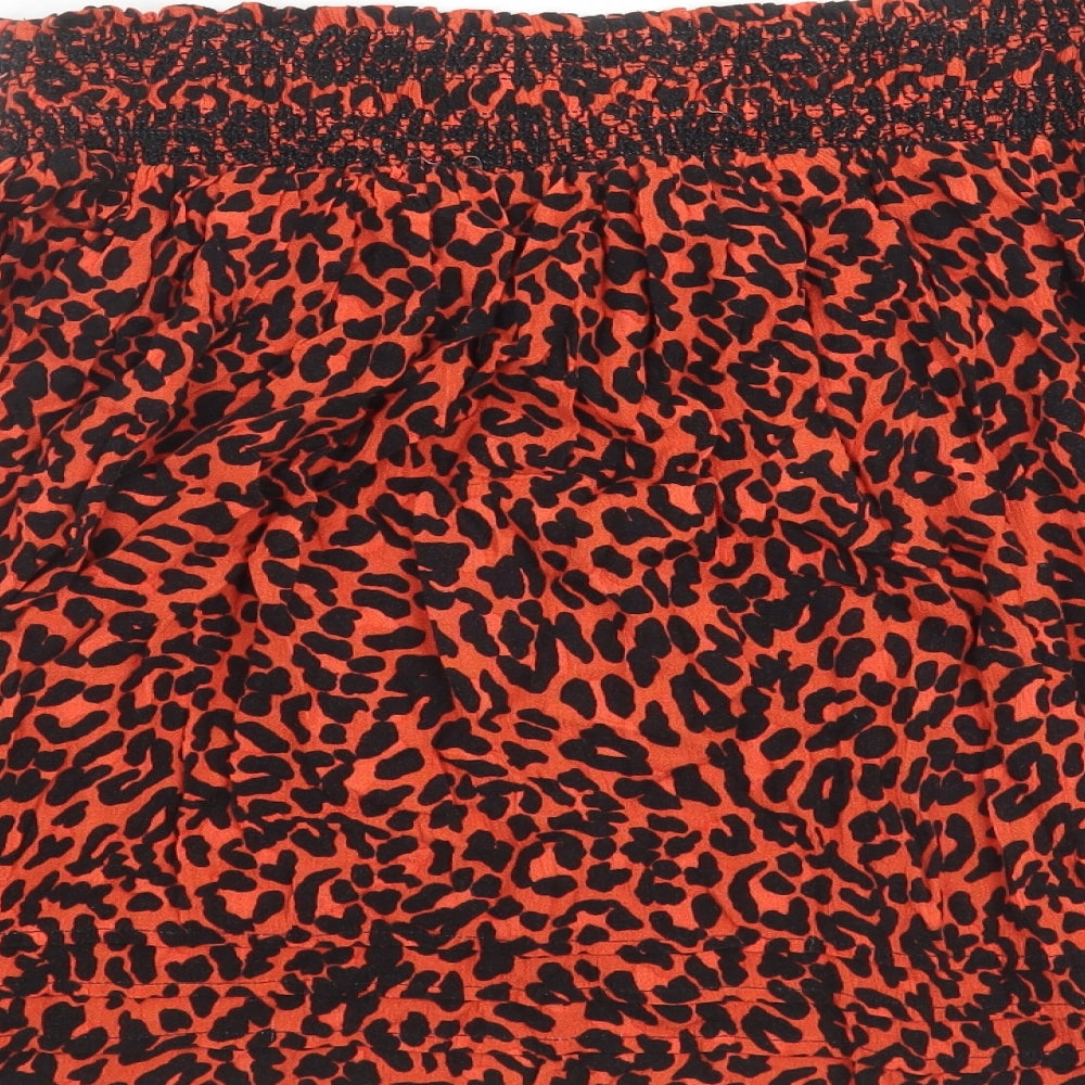 Marks and Spencer Womens Red Animal Print Viscose Swing Skirt Size 12 - Elasticated Waist Leopard Print