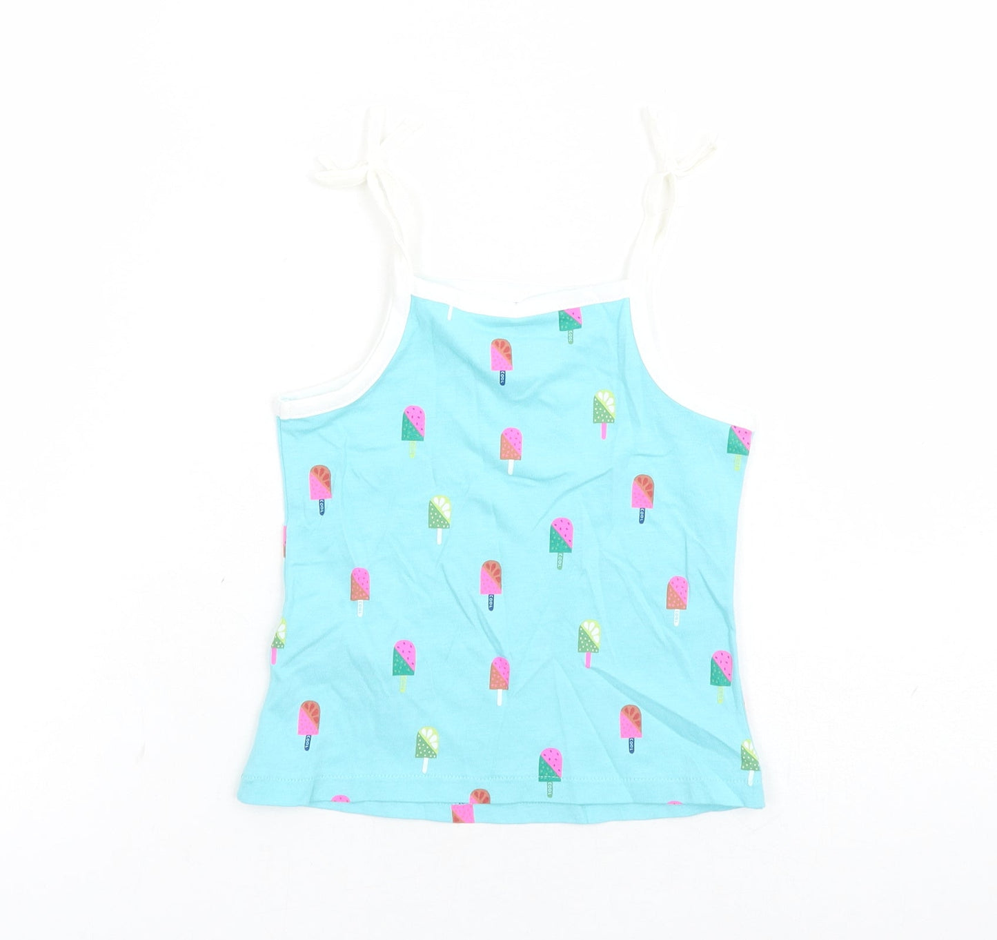 Marks and Spencer Girls Blue Geometric Cotton Camisole Tank Size 2-3 Years Square Neck Tie - Ice Lolly Pattern