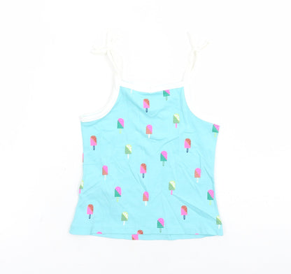 Marks and Spencer Girls Blue Geometric Cotton Camisole Tank Size 2-3 Years Square Neck Tie - Ice Lolly Pattern