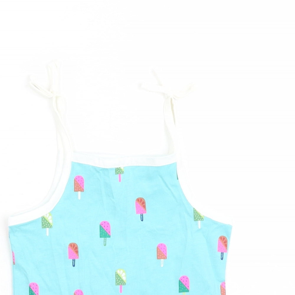 Marks and Spencer Girls Blue Geometric Cotton Camisole Tank Size 2-3 Years Square Neck Tie - Ice Lolly Pattern