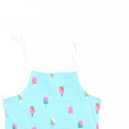 Marks and Spencer Girls Blue Geometric Cotton Camisole Tank Size 2-3 Years Square Neck Tie - Ice Lolly Pattern