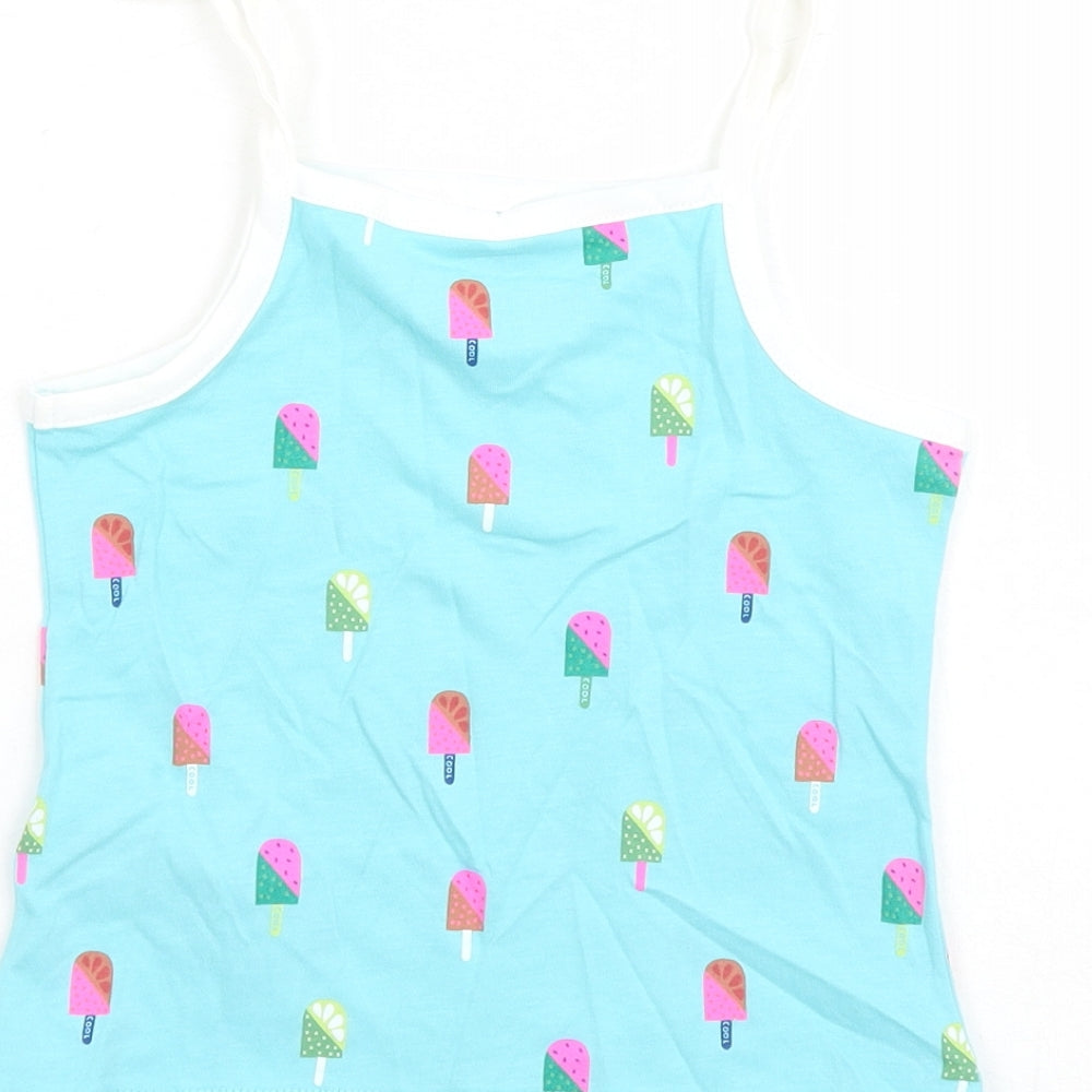 Marks and Spencer Girls Blue Geometric Cotton Camisole Tank Size 2-3 Years Square Neck Tie - Ice Lolly Pattern