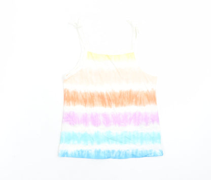 Marks and Spencer Girls Multicoloured Cotton Camisole Tank Size 4-5 Years Square Neck Tie - Tie Dye Effect