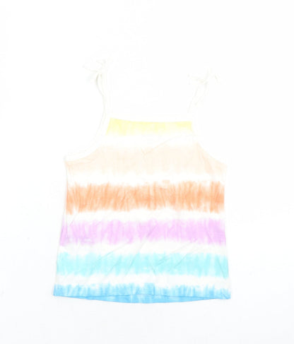 Marks and Spencer Girls Multicoloured Cotton Camisole Tank Size 4-5 Years Square Neck Tie - Tie Dye Effect