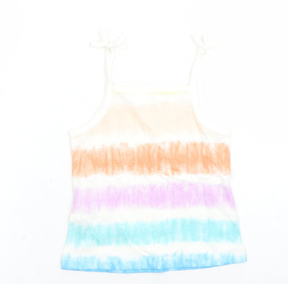 Marks and Spencer Girls Multicoloured Cotton Camisole Tank Size 3-4 Years Square Neck Tie - Tie Dye Effect