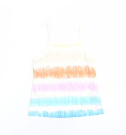 Marks and Spencer Girls Multicoloured Cotton Camisole Tank Size 4-5 Years Square Neck Tie - Tie Dye Effect