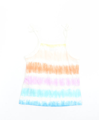 Marks and Spencer Girls Multicoloured Cotton Camisole Tank Size 4-5 Years Square Neck Tie - Tie Dye Effect