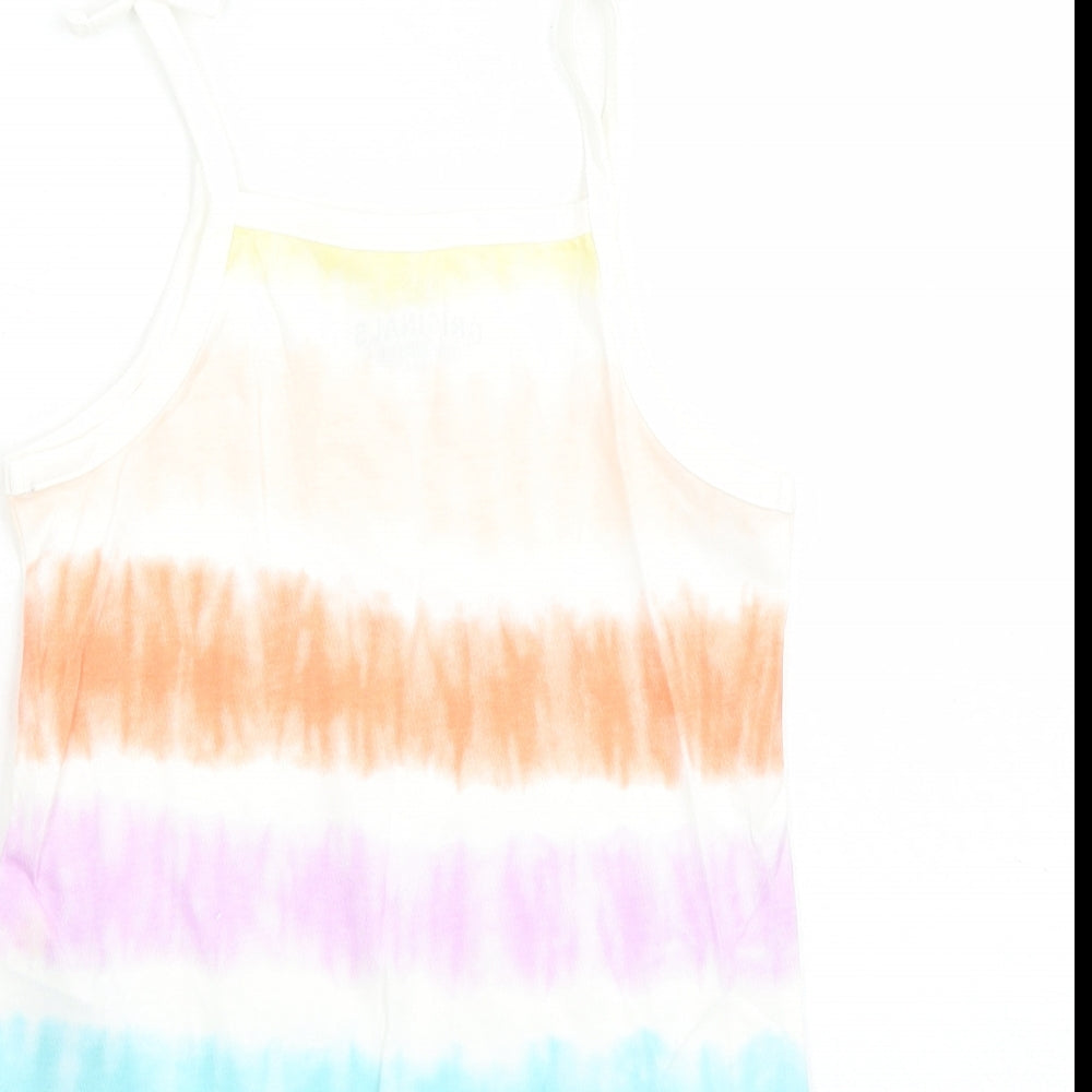 Marks and Spencer Girls Multicoloured Cotton Camisole Tank Size 4-5 Years Square Neck Tie - Tie Dye Effect