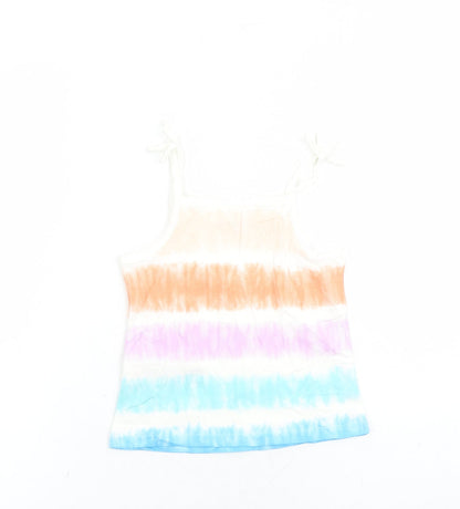 Marks and Spencer Girls Multicoloured Cotton Camisole Tank Size 3-4 Years Square Neck Tie - Tie Dye Effect