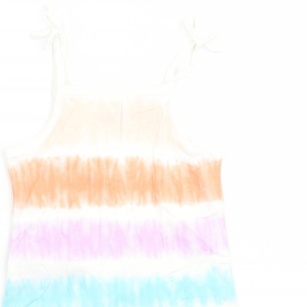 Marks and Spencer Girls Multicoloured Cotton Camisole Tank Size 3-4 Years Square Neck Tie - Tie Dye Effect