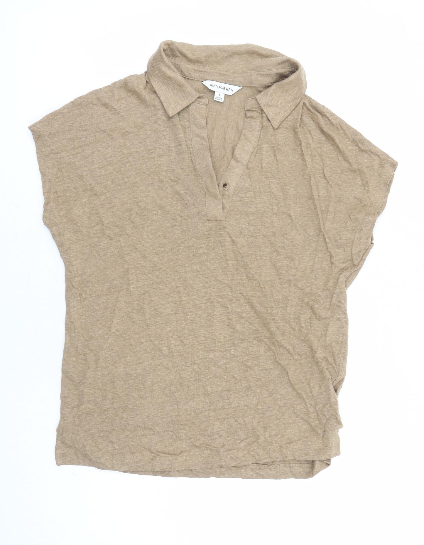 Autograph Womens Brown Flax Basic Polo Size 6 Collared