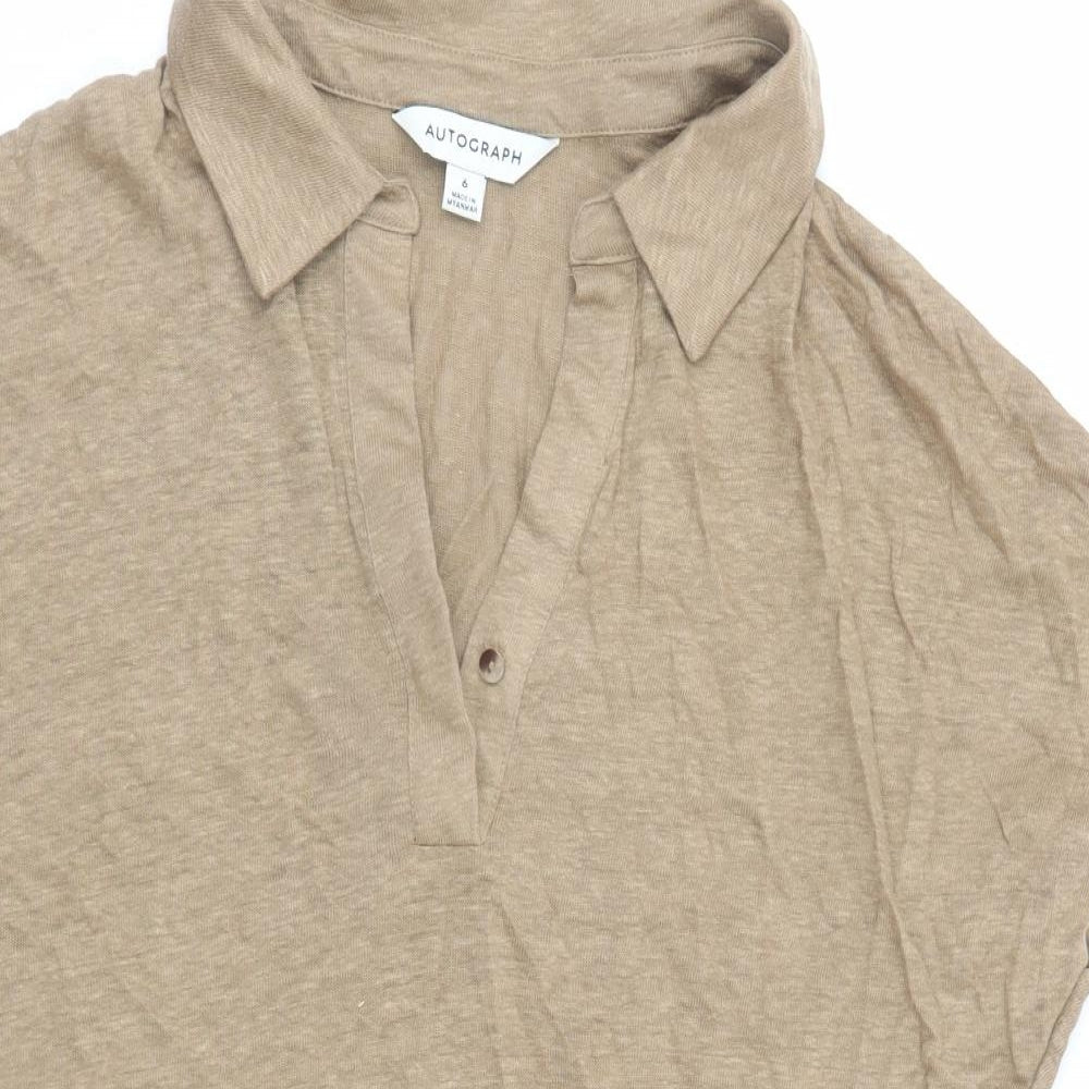 Autograph Womens Brown Flax Basic Polo Size 6 Collared