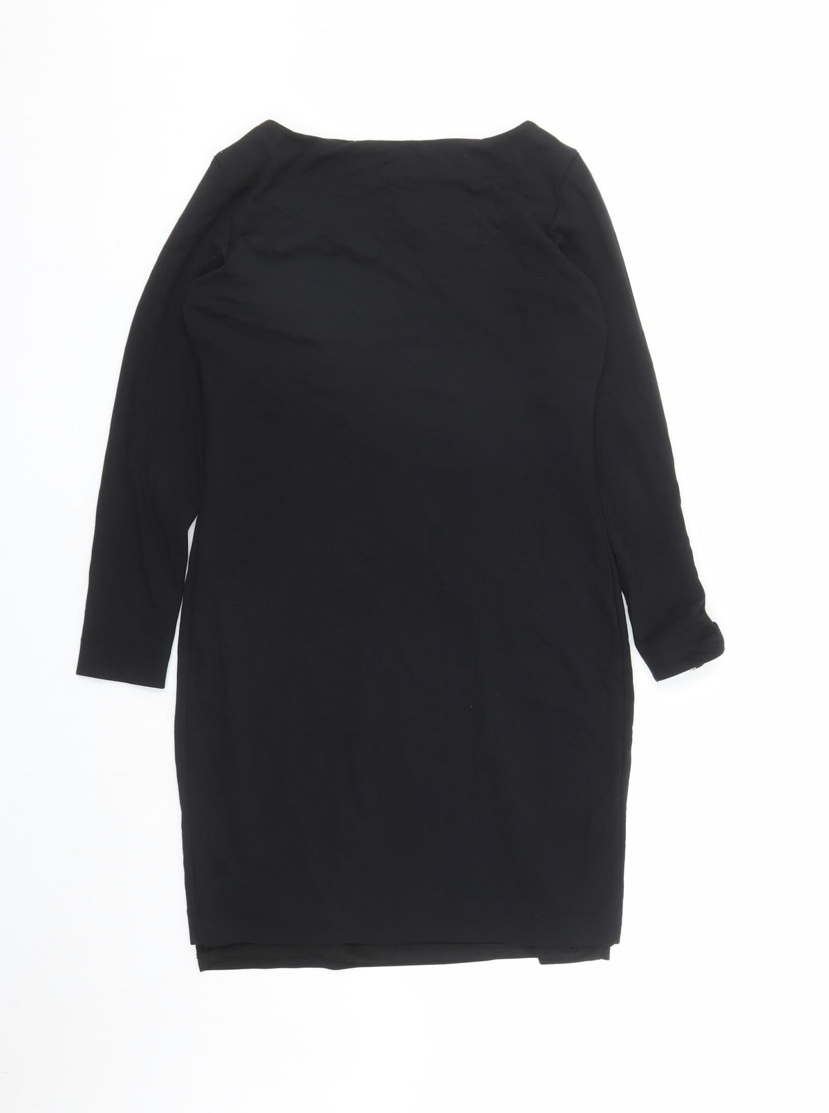 Simple Womens Black Polyester A-Line Size L Boat Neck Pullover - Lined