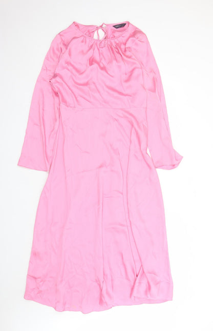 Marks and Spencer Womens Pink Polyester A-Line Size 12 Round Neck Zip