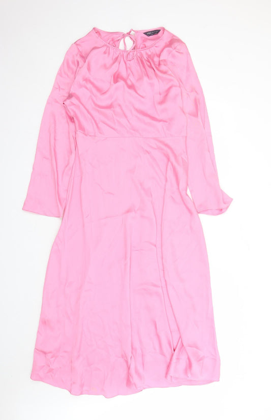 Marks and Spencer Womens Pink Polyester A-Line Size 12 Round Neck Zip