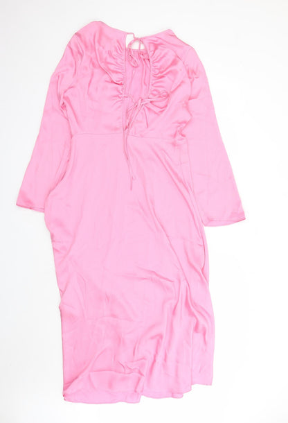 Marks and Spencer Womens Pink Polyester A-Line Size 12 Round Neck Zip