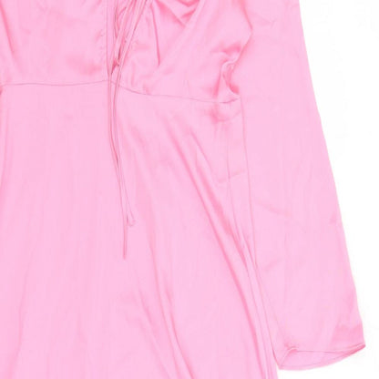 Marks and Spencer Womens Pink Polyester A-Line Size 12 Round Neck Zip