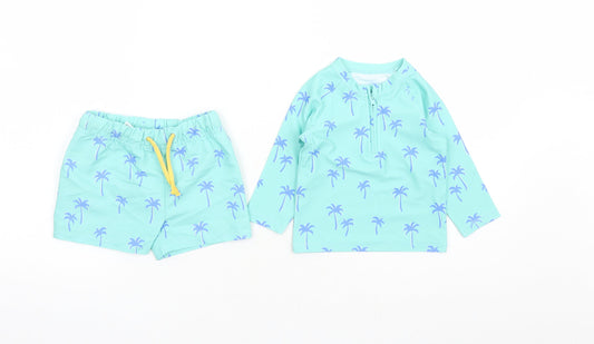 Marks and Spencer Boys Blue Geometric Polyester Shorts Set Outfit/Set Size 3-6 Months Zip - Swim Set Palm Tree