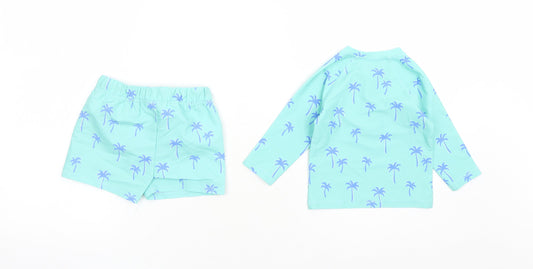 Marks and Spencer Boys Blue Geometric Polyester Shorts Set Outfit/Set Size 3-6 Months Zip - Swim Set Palm Tree