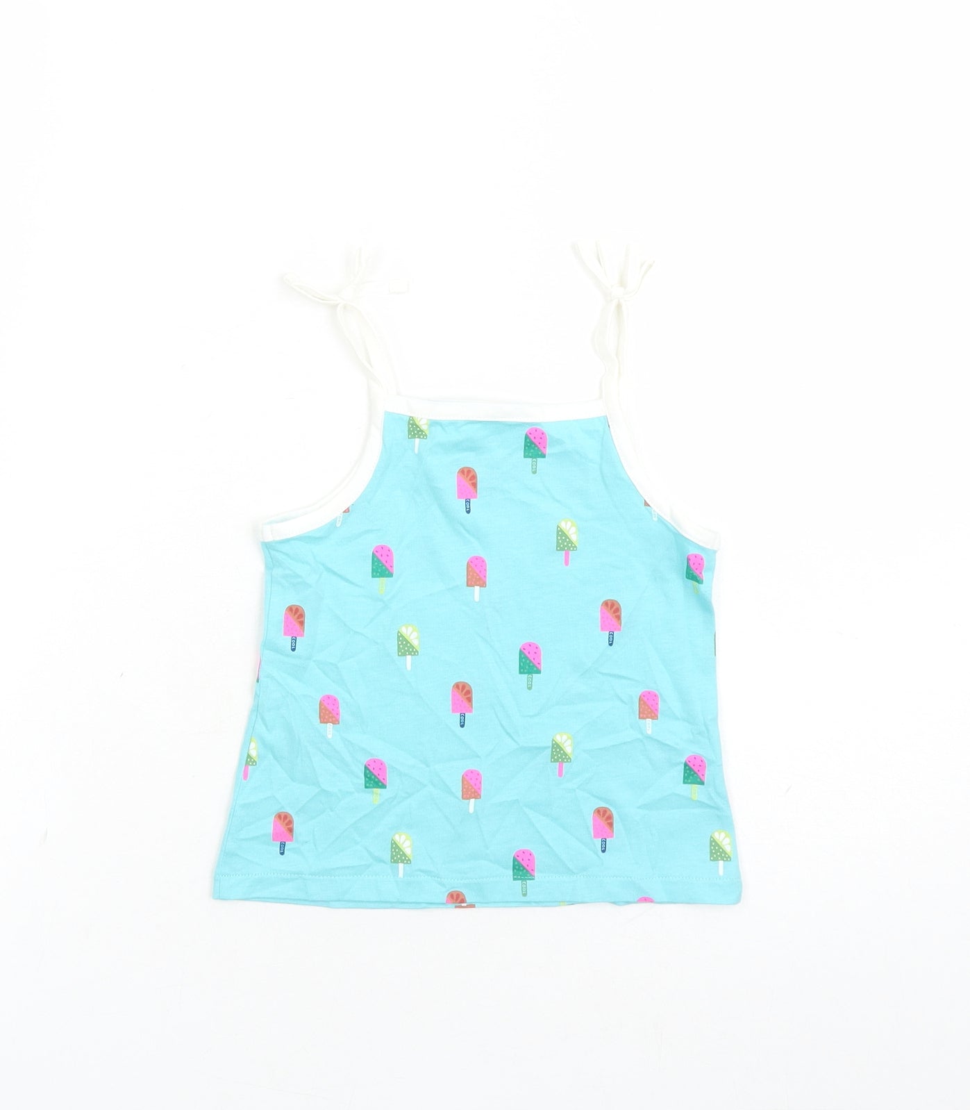 Marks and Spencer Girls Blue Geometric Cotton Camisole Tank Size 2-3 Years Square Neck Tie - Ice Lolly Pattern