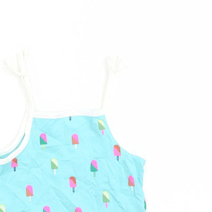 Marks and Spencer Girls Blue Geometric Cotton Camisole Tank Size 2-3 Years Square Neck Tie - Ice Lolly Pattern