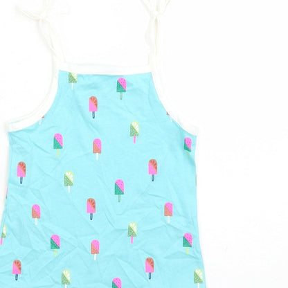 Marks and Spencer Girls Blue Geometric Cotton Camisole Tank Size 2-3 Years Square Neck Tie - Ice Lolly Pattern