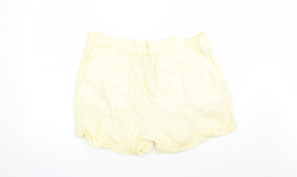 Marks and Spencer Womens Yellow Geometric Flax Chino Shorts Size 20 L4 in Regular Zip - Elasticated Waist Belted